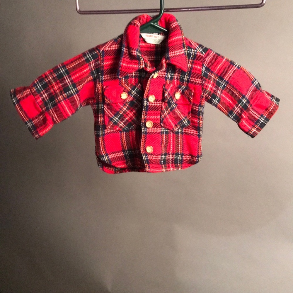Red Plaid Button-Up Jacket Health-Tex 6mo 1970 vintage